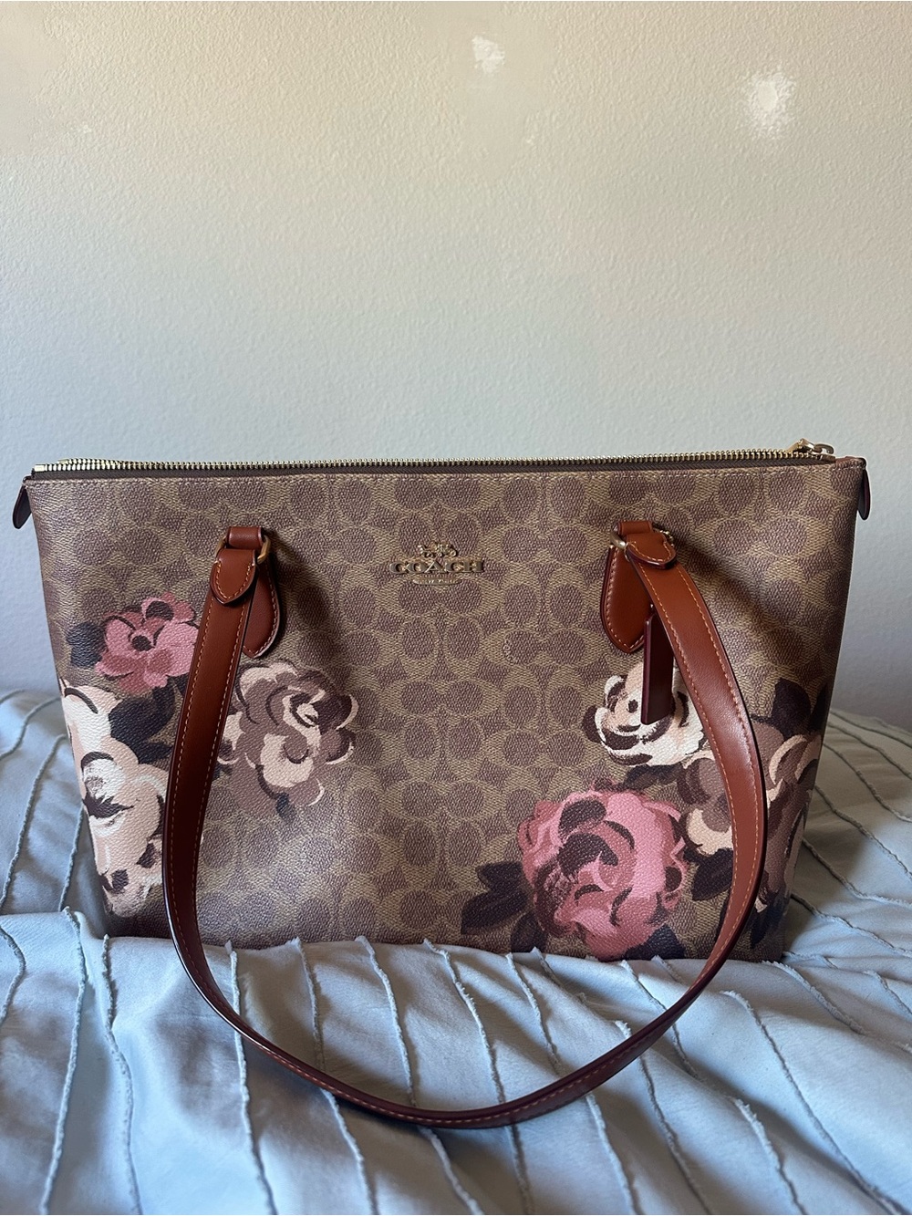 Coach Gallery Tote Bag in Signature Canvas with a Rose Print (Style #CZ180)
